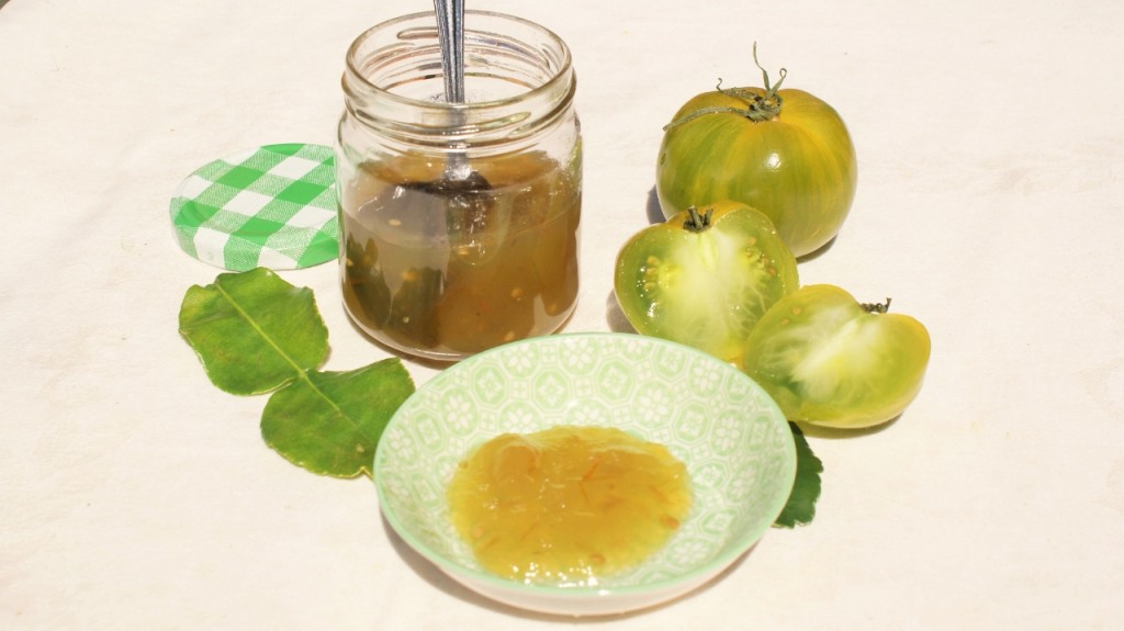 Confiture de tomates vertes Green Zebra au feuilles de limetier Kaffir © Balico & co