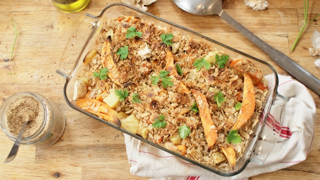 Crumble courge, patate douce, pomme de terre - Recette vegan © Balico & co